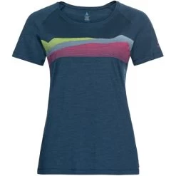 ODLO CONCORD SEASONAL PRINT S/S CREW NECK W BLUE WING TEAL MELANGE 22