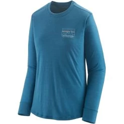PATAGONIA W'S L/S CAP COOL MERINO GRAPHIC SHIRT '73 SKYLINE: WAVY BLUE 23